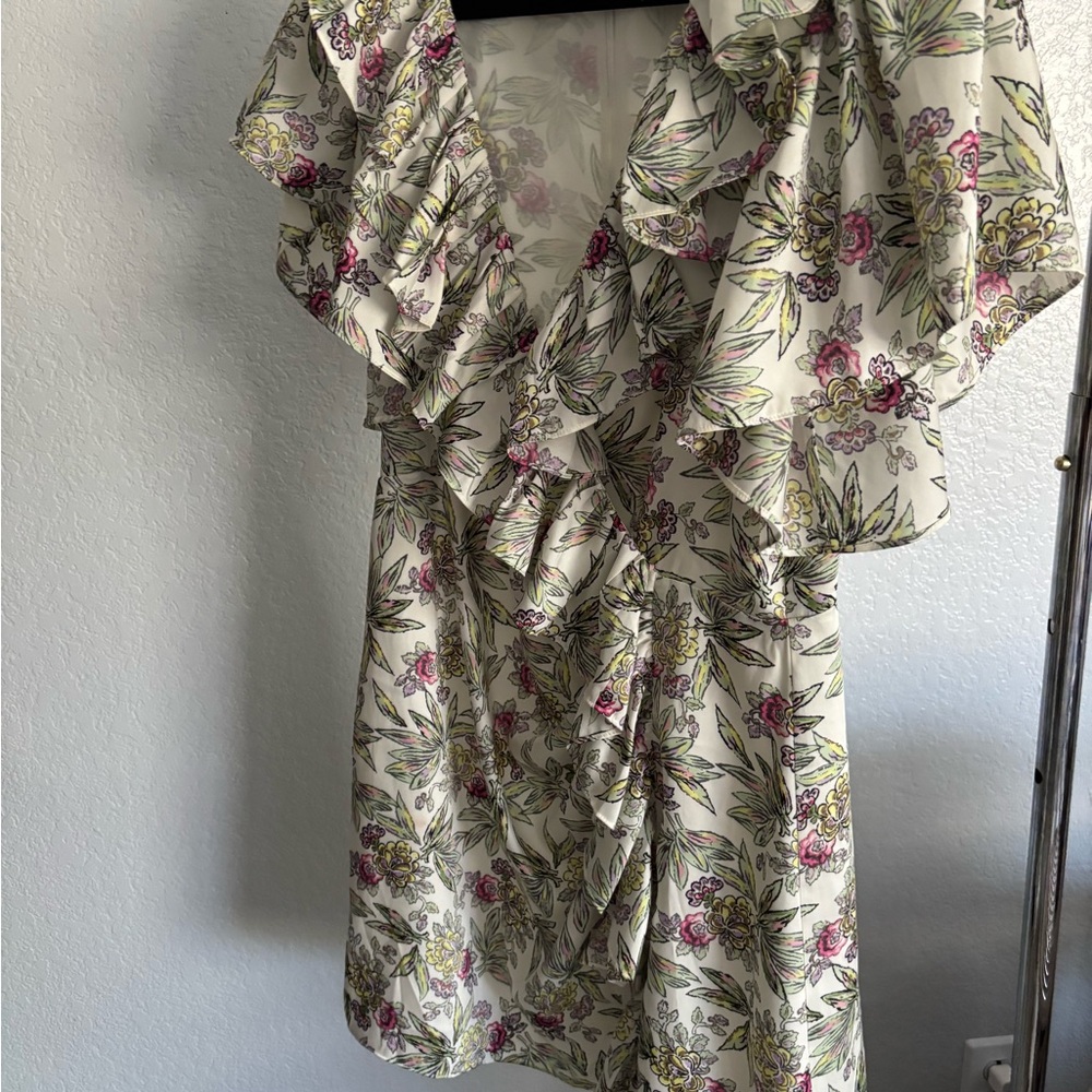 cinq a sept Floral V-Neck Dress in Cream with Pink & Green - Picture 6 of 8
